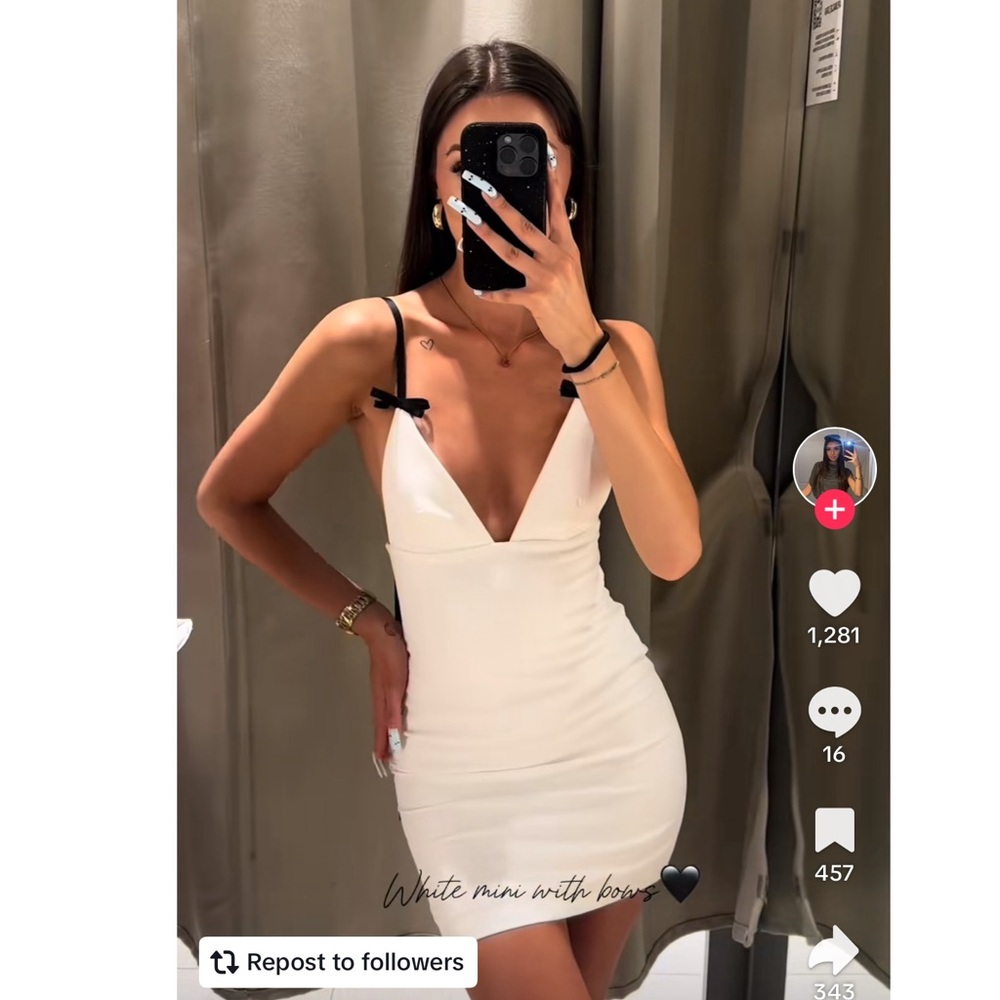 Zara VIRAL Short Dress with Bows Black White Small